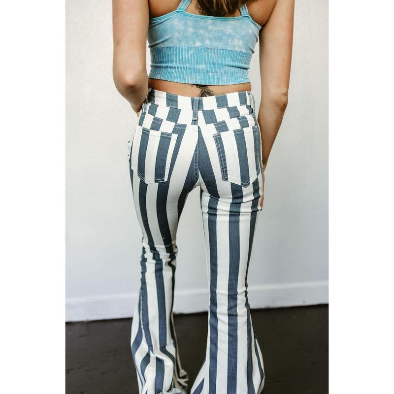 Serendipity Striped Flare Jeans in Deep Teal